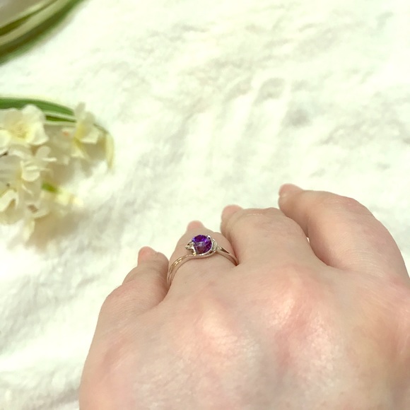 💜Dainty Lavender Round Solitaire Ring Synthetic Stone Sliver Ring 4-Prongs Band - Picture 11 of 16